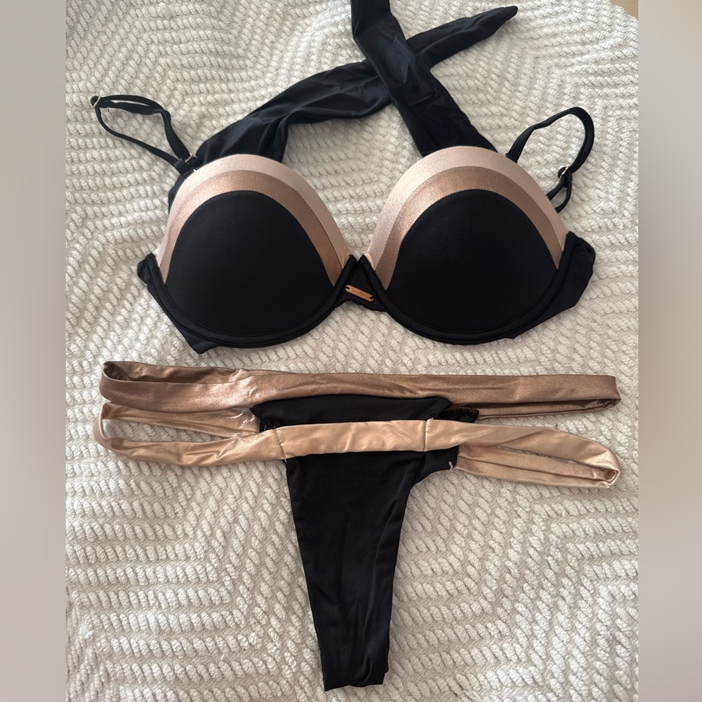 Beach Bunny black and gold bathing suit